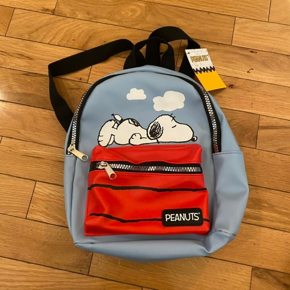 Peanuts Snoopy Mini Backpack Light Blue Red Napping Snoopy Doghouse New
